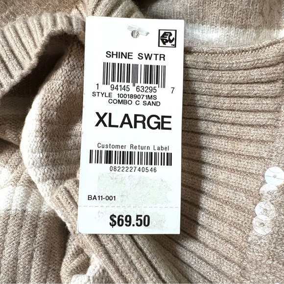 On 34th Women's Sequined Striped Mock-Neck Sweater Size XL - Picture 7 of 12